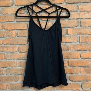 Athleta Tankini Tank Top Womens Size Small Black Criss Cross Back Swimsuit Beach
